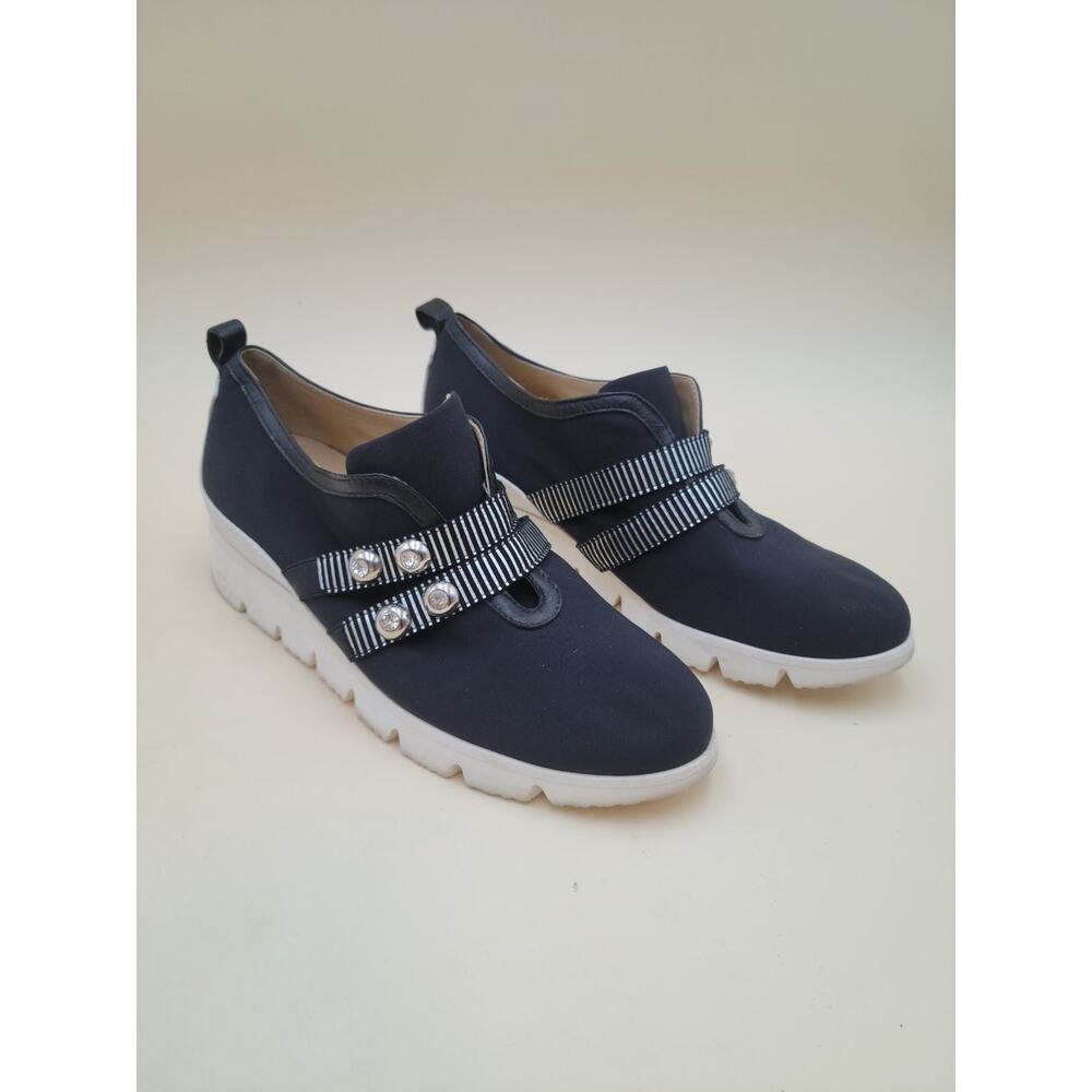 Brunate Italy Women's 38.5 Platform Sneakers Black Neoprene Rhinestone US 8.5